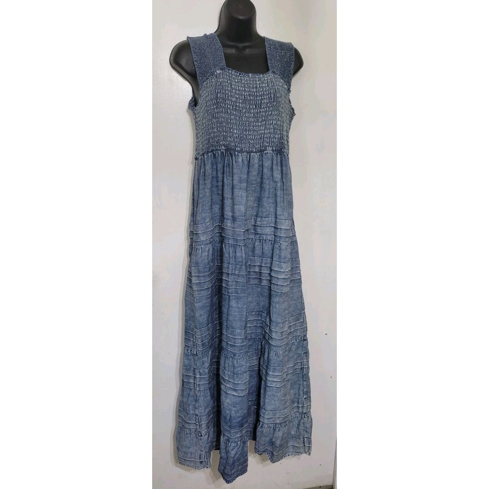 Soft Surrounding Smocked Top Women's Medium Sleeveless Soft Denim Dress #3DH34